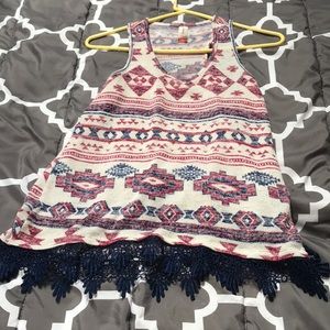 No Boundaries tribal racerback tank with fringe